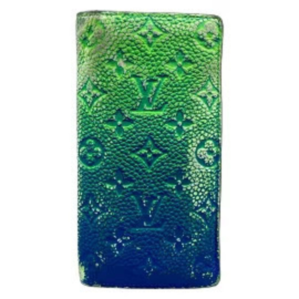 LOUIS VUITTON Portefeuille Brazza Long Wallet Blue Vert Leather Cowhide